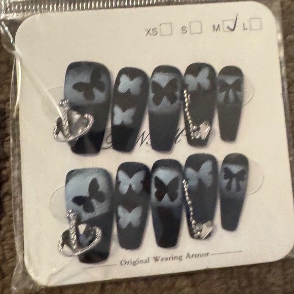 Other - Press On Nails Black‎ Butterfly Accent Nail Art Medium Length